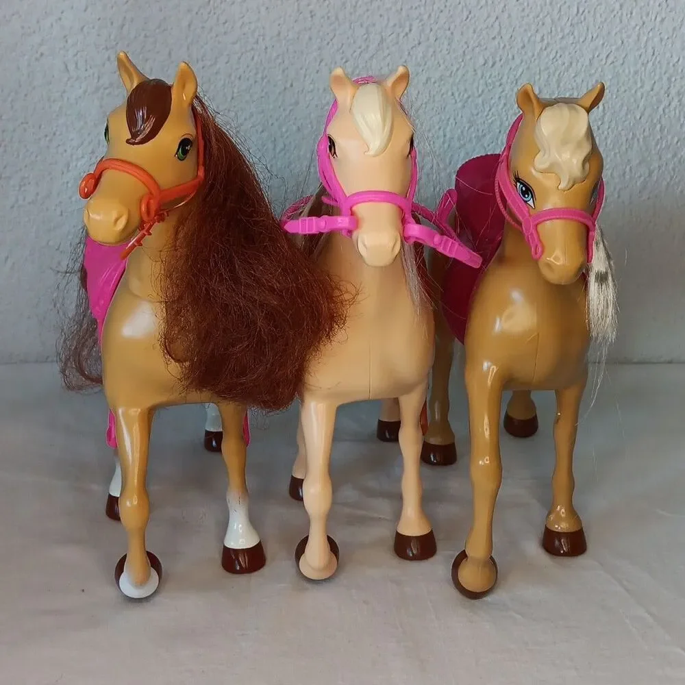 Barbie Horse Lot Pink Brown  Saddles Stable Replacement Brushable Hair